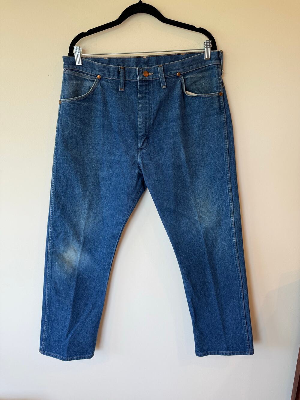 Vintage Wrangler Straight Leg Jeans Denim Blue Men's Size 38 x 30 Cowboy Fit